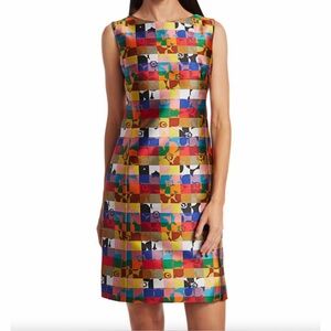 Akris Punto Floral Square Jacquard Print Shift Dress Rainbow Check Grid 10